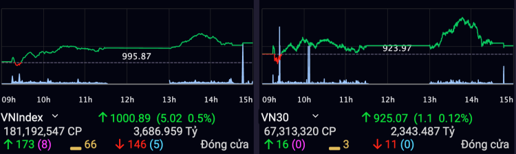 VN-Index trở lại mốc 1.000 điểm